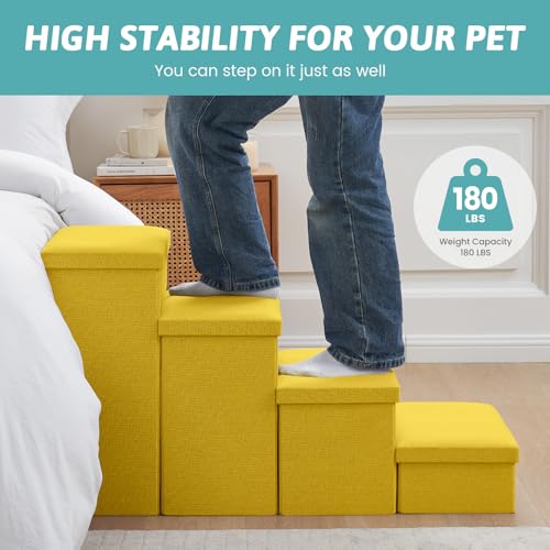 Dog Stairs with Storage (Yellow / 38.1"L x 17"W x 22"H)