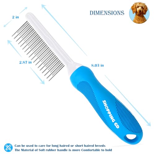 Detangling Pet Grooming Comb for Dogs & Cats with Long & Short Stainless Steel Metal Teeth for Removing Tangles and Knots