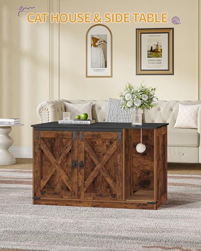 Cat Litter Box Enclosure (39.4"L x 21.7"W x 24.8"H / Rustic Brown and Black)