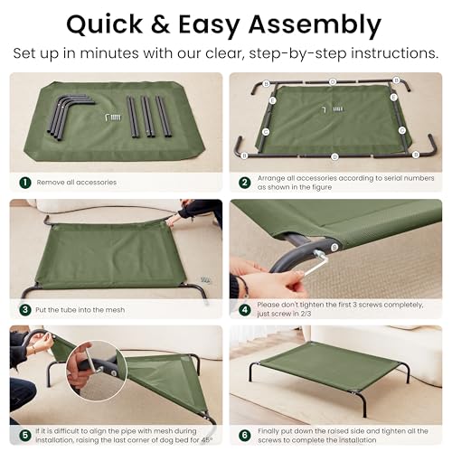 Elevated Cooling Dog Bed for Large Dogs (Olive Green / 48" X 35.5" X 8")