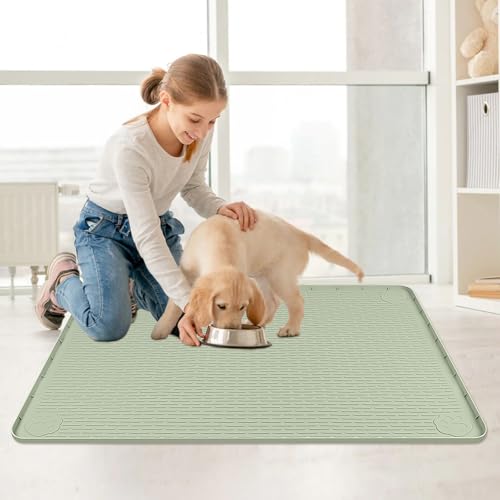 Cat Food Mat Extra Large Silicone Pet Bowl Mat 40''x28'' (Green / 40"L x 28"W)