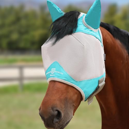 Half Face Horse Fly Mask UV Protection and Breathable for Equine Use Comfortable Mint S (Mint-Grey / Small (Yearling))