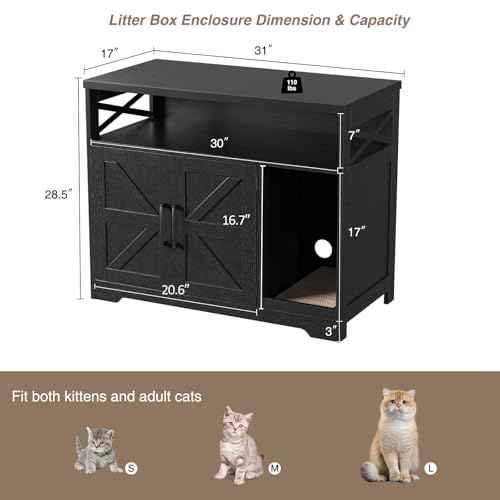 Cat Litter Box Enclosure (Black / 31"L x 17"W x 28.5"H)