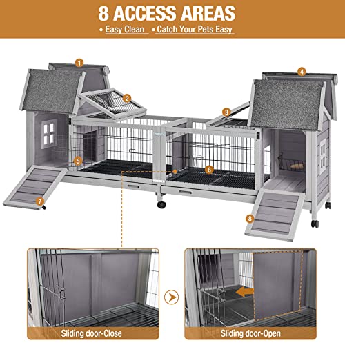 Rabbit Hutch Indoor Outdoor Bunny Cage Upgrade Large Space for Rabbit (80.1"L x 22.8"W x 28.6"H)