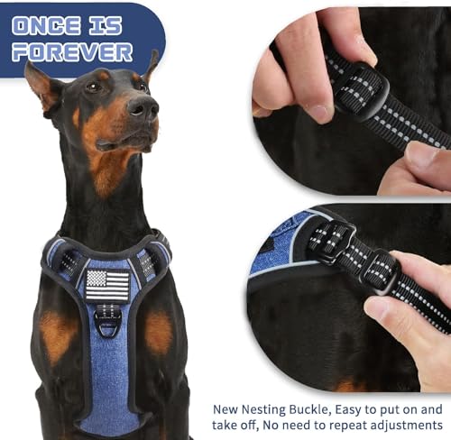 Tactical Dog Harness for Large Dogs No Pull (Denim Blue / L(Neck:19-25", Chest:21-35"))