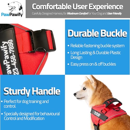 Custom No Pull Dog Harness with Name and Phone Number (L (40-60 LBS) / New Red)