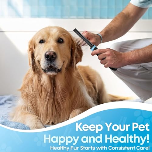 Metal Dog Comb for Grooming and Dematting (Blue)