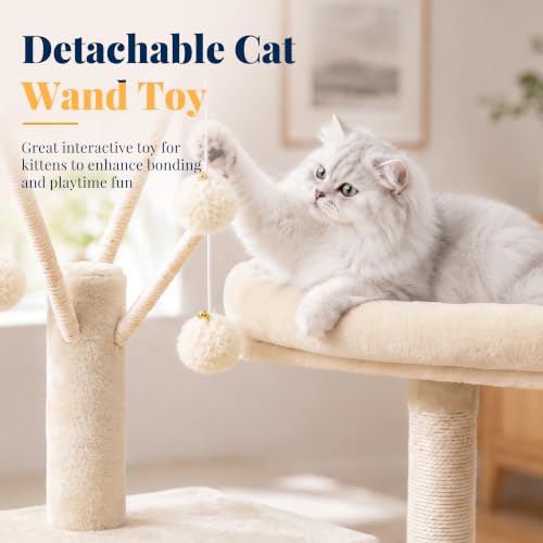 Cat Tree Tower with Padded Platform Bed (53 Inch / Beige)