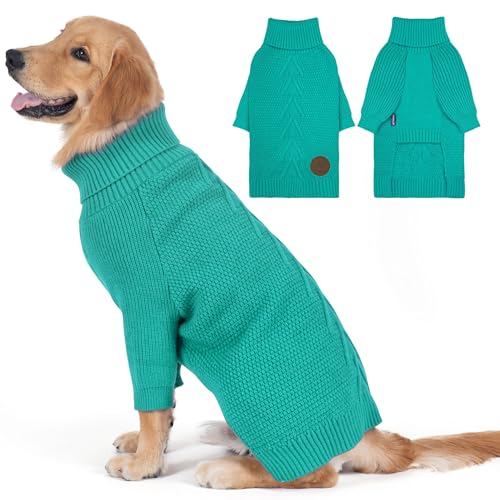 Dog Sweater Long Sleeve Warm Knit Sweaters for Large Dogs Boy Girl (Aqua Green / XX-Large)