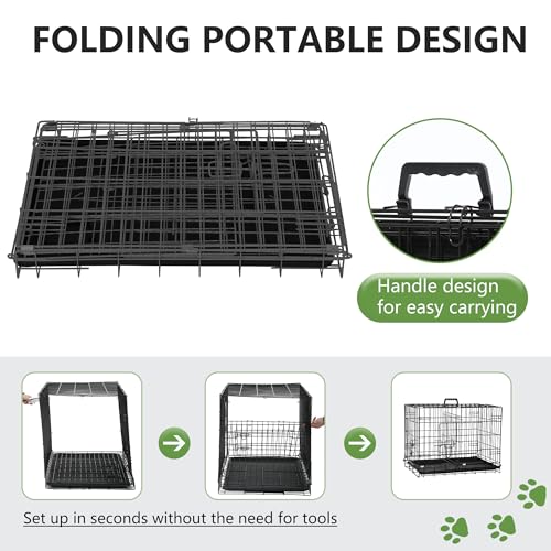 24" Foldable Metal Dog Crate (Dark Black)