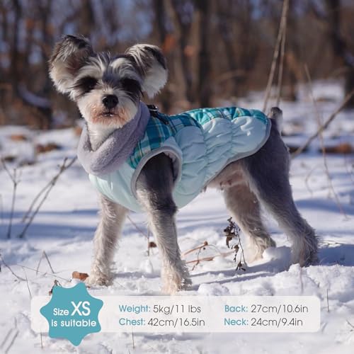 Dog Jacket for Large Dogs Warm Dog Jackets with Harness Built in (Green Plaid / XL(chest:30in）)