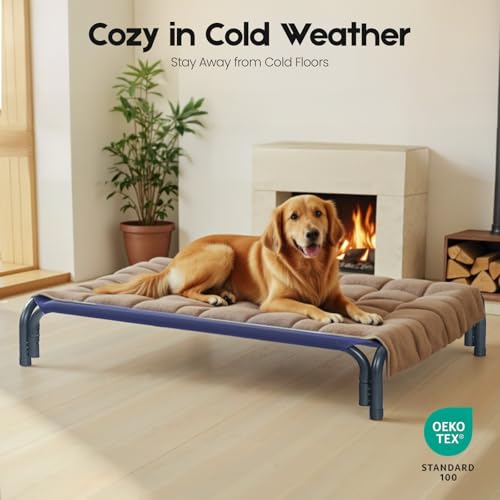 Elevated Dog Bed Raised Outdoor Dog Cot for Large Dogs (L-43.3"L×31.9"W×7.9"Th / Blue)