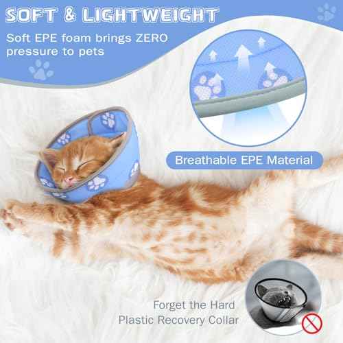 Cat Cone Collar Soft Elizabethan Collar for Surgery Recovery (Blue / M (Neck 7"-9"))