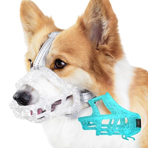 Glow-in-The-Dark Dog Muzzle, Basket Muzzle for Small Medium Large Dogs,Anti-Biting Chewing, Lightweight Cage Design,Allows Drinking & Panting,for Grooming & Training (Transparent Size L) (Size L Sout(9.45"-11.42"))