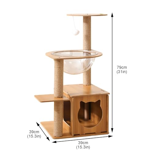 Cat Condo Wooden Cat Play Tower with Elevated Perches and Interactive Toys