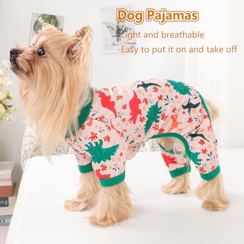 Dog Pajamas Small Sized Dogs Stretchable Summer Dog Clothes Pjs 4 Legs Girl Boy Cute Soft Puppy Outfits Doggie Cat Jammies Jumpsuit Sleeper for Pet (Dinosaur / Large (Chest 17in ))