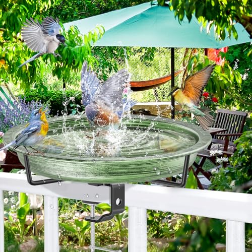 Deck Mounted Bird Bath for Outside (Retro Green)