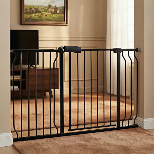 48 53 Inch Baby Gate Extra Wide Dog Gate Indoor for Stairs & Doorways (Black / 48"-53"/122-134CM)