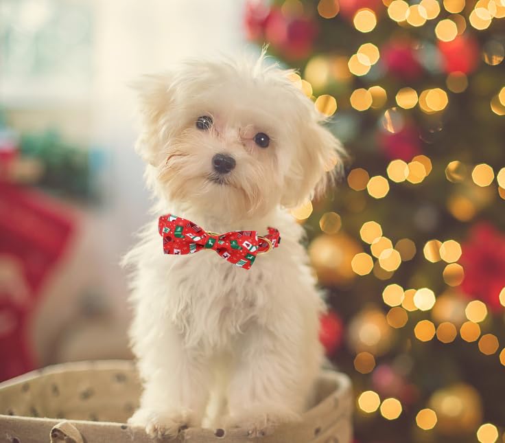 Christmas Day Dog Collar with Bow Christmas Tree Cotton Puppy Collars for Small Medium Large Dogs (Extra Large / shock bow)