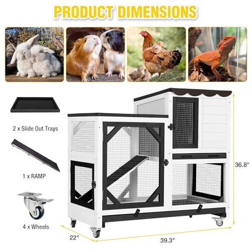 2 Story Large 39.3" Rabbit Hutch (Black/White / 39.3"L x 22.0"W x 36.8"H)