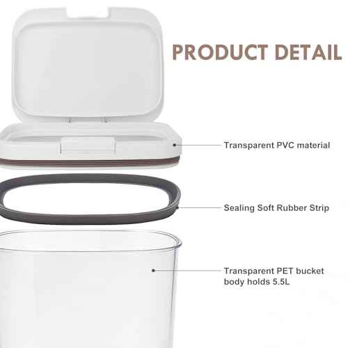 5-7Lbs/5.81Qt/5.5L Airtight Dog Cat Food Storage Container and Pet Storage Bin BPA-Free. PET Clear Stackable Dog Treat Containers for Pet Food/Rice/Dry/Cereals/Flour/Sugar/Bread (White-5.5L-C)