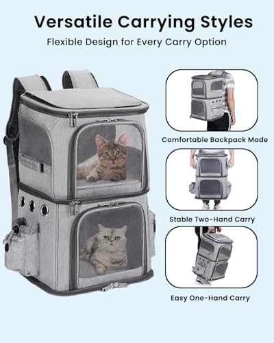 Double Compartment Cat Backpack Carrier for Mulit (15.8"L x 11.8"W x 23.6"H / Grey)