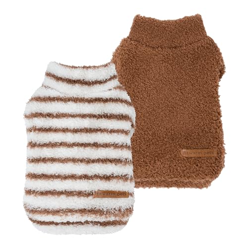 2 Pack Striped Fleece Dog Sweater (Large / Brown-White)