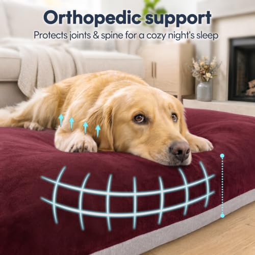 Super Soft Large Dog Bed (39.0"L x 33.5"W x 4.0"Th / Burgundy)