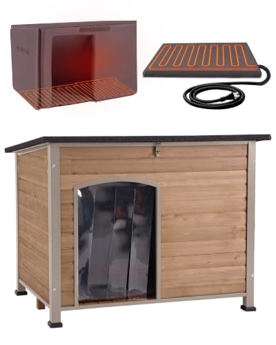 Heated Dog House Outdoor 35.5" Large Dog Kennel with Metal Frame Insulated Dog Crate Cage for Small to Medium Dogs Outside with Heater and Insulated Liner
