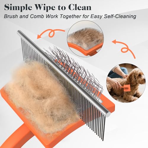 2PCS Slicker Brush for Dogs & Pet Comb (Orange / Large)
