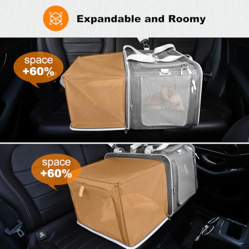 20x14x14 Expandable Large cat car Travel Carrier for 2 Cats (Grey)