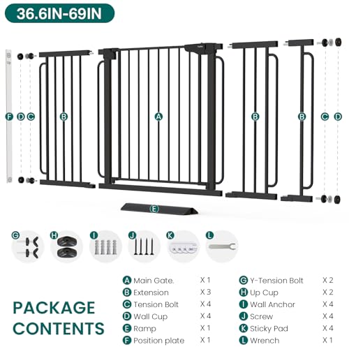 Extra Wide Baby Gate (Black / 36.6"-69" W x 30.5" H)