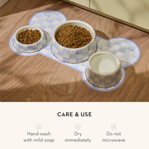 Enamel Pet Dish (Sky Check / Small)