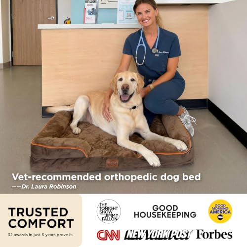 Self Warming Orthopedic Dog Bed Medium Size Dogs Washable Original (Self Warming-Brown / 28"l X 23"w X 6.5"th)