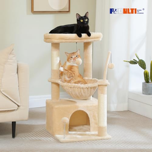 4-in-1 Cat Tree for Kittens & Small Cats, 33in Beige Tower (Beige / L(15.8"L x 15.8"W x 33"H))
