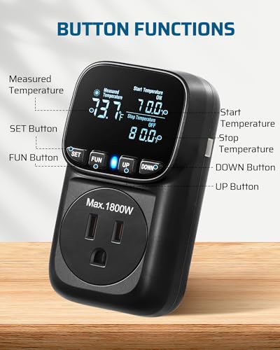 Temperature Controller Outlet 15A Thermostat Plug