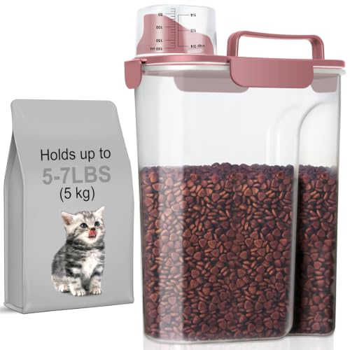 5 7Lbs Airtight Pet Storage Container For Cat Dog Bird Food and Keep Fresh (Pink / 5L-1pack)