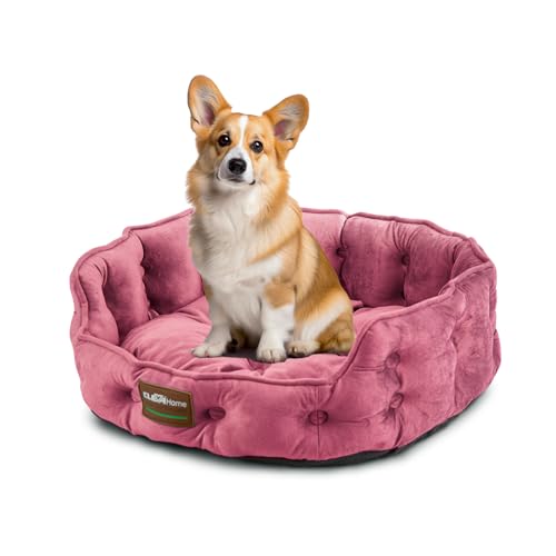 Home Cat Dog Bed for Small Pets up to 15lbs (Plum Pink / 20"L x 19"W x 6"Th)