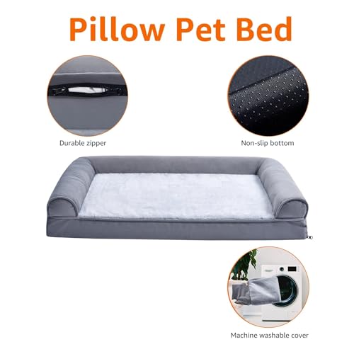 Living Room Couch Dog Bed with Premium Foam (Sofa-Style Bed / Medium / Grey)