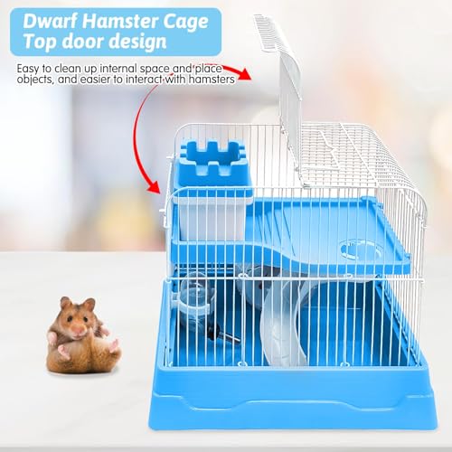 2 Tier Dwarf Hamster Cage (M: 11.7x8.7x9.8in / Blue)