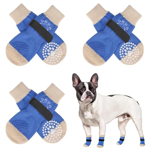 Anti Slip Dog Socks to Prevent Licking Paws for Hot (Blue Pearl Paw(Pack of 6) / Small)