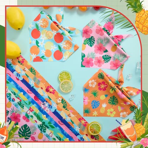 50 Pcs Summer Hawaiian Dog Bandanas Bulk Tropical Flower Pattern (25.6 x 17.7 x 17.7 Inch / Summer)