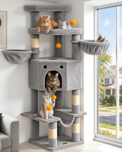 Cat Tree Tower for Indoor Large Adult Cats (Light Grey)