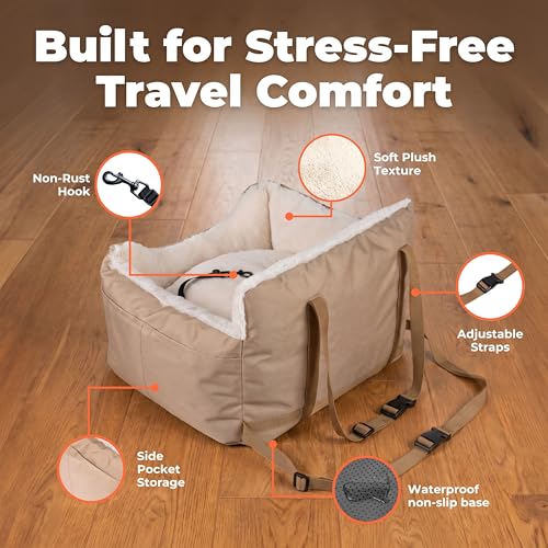 Elevated Dog Car Seat for Small Dogs (Booster (Brown) / 21" x 20" x 14")