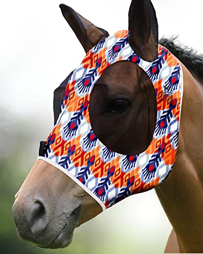 Super Comfort Stretchy Fitting Horse Fly Mask with UV Protection Soft on Skin with Breathability Tribe Feather Cob (M Cob / Tribe Feather)