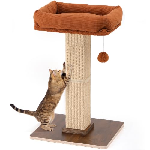Retro Style Cat Scratching Post with Perch for Indoor Adult Cats (Brown)