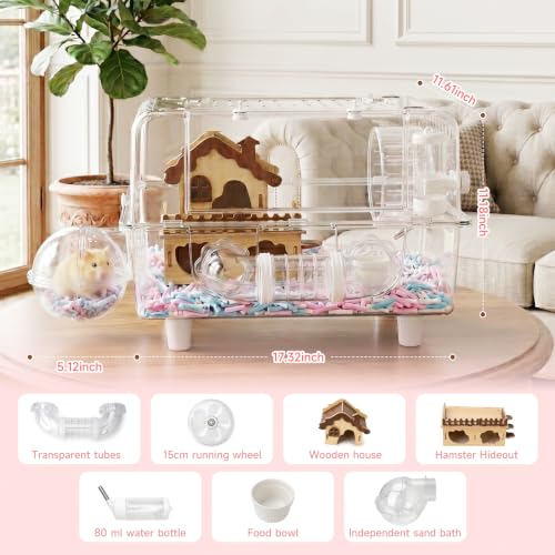 Hamster Cage 8 in 1 PET Transparent Habitat with All Accessories (Transparent)
