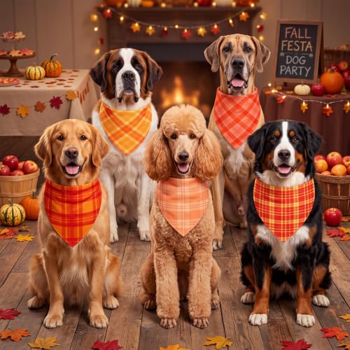 100 Pcs Fall Plaid Dog Bandanas Bulk (Fall Plaid / 31.5 x 21.7 x 21.7 Inch)