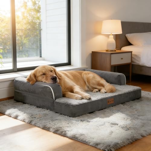 Orthopedic Washable Dog Bed for Medium Dogs (Dark Grey / 35.0"L x 22.0"W x 7.0"Th)