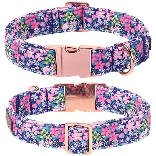 Floral Dog Collar with Sailor Bow (Blue Blossoms(Sailor Bow) / Large (Pack of 1))
